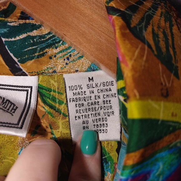 Peaches & Smith Women's M Long Sleeve Abstract Hawiian Button up Vintage Popover - Picture 8 of 9